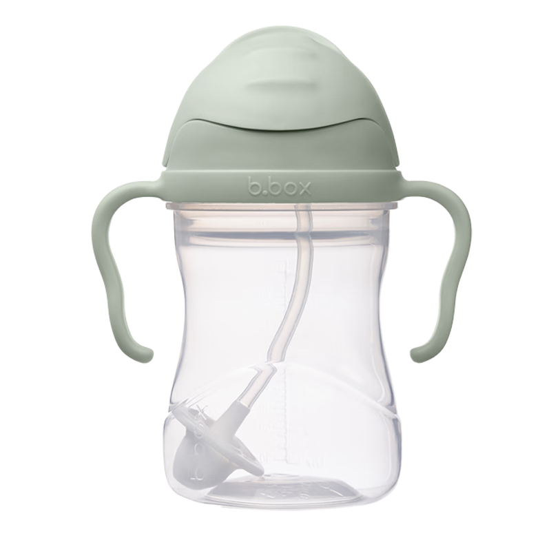 貝博士（b.box）重力球吸管杯寶寶學(xué)飲吸管杯大肚杯防嗆防漏6個(gè)月+鼠尾草綠240ml