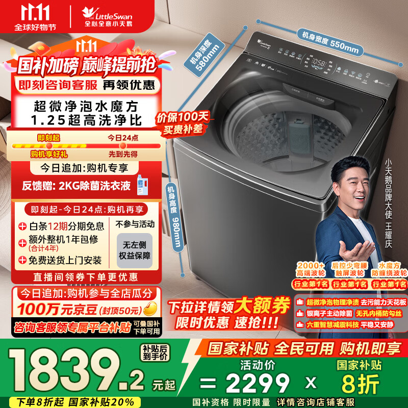 小天鹅（LittleSwan）波轮洗衣机全自动 小乌梅【TB10VE40D】水魔方防缠绕 超微泡 10公斤 家电国家补贴20% 以旧换新