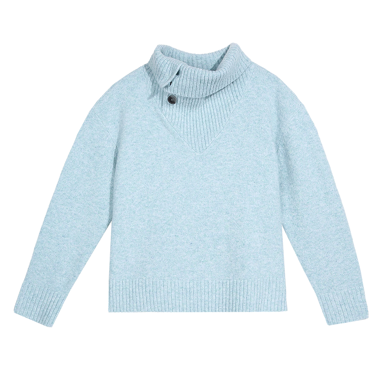 百图（betu）女装2025年冬季新款毛衣领子可翻可立潮流落肩袖宽松上衣2510T41 蓝色 M