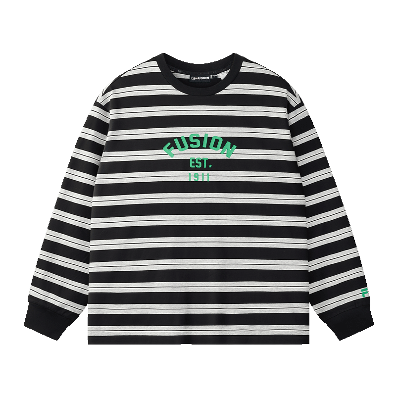 FILA FUSION斐乐潮牌情侣款针织长袖衫冬休闲纯棉条纹长T