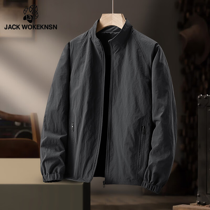 JACK WOKEKNSN狼爪云户外春秋冲锋衣男薄款夹克外套防水大码软壳风衣四季登山服 深灰色 XL 130-145斤