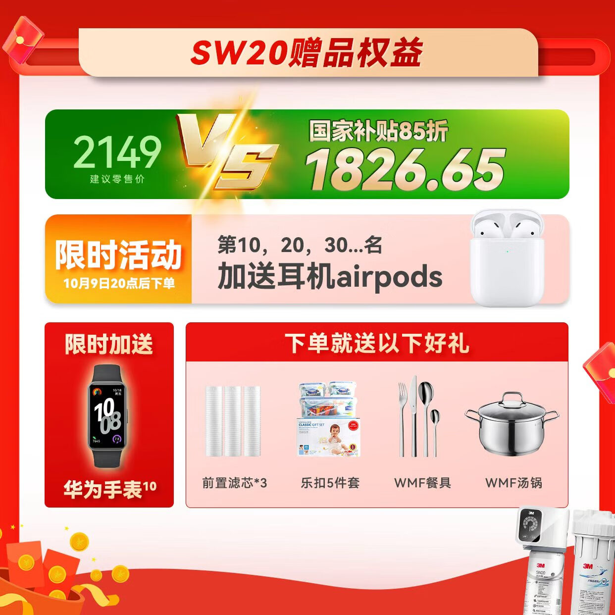 3M厨下式 净水器家用 0废水 直饮智能 矿物质2.2升的大流量净水机 净饮机 sw29升级为sw20不含阻垢剂 SW20(升级不含阻垢剂)