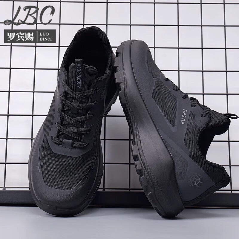 罗宾赐品牌轻奢鞋子男春夏季运动鞋厚底透气防滑男士高档休闲鞋旅游鞋 68801黑色【增高】-高端男鞋 42