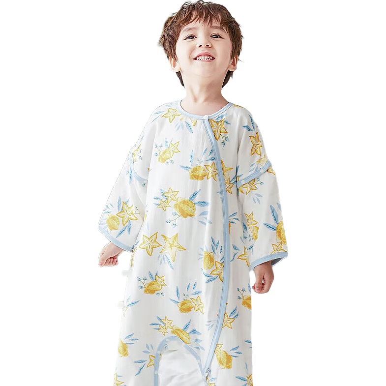 ibaby【四层纱布恒温睡袋】宝宝分腿睡袋秋季防踢被A 四层纱布-杨桃星语-可拆袖（室温24-28℃） 100码