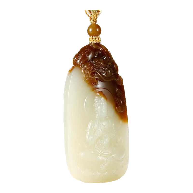 玉說(shuō)和田玉觀(guān)音吊墜男款玉墜玉佩新疆糖白玉石御龍荷花觀(guān)自在菩薩掛件 附證書(shū)孤品收藏級