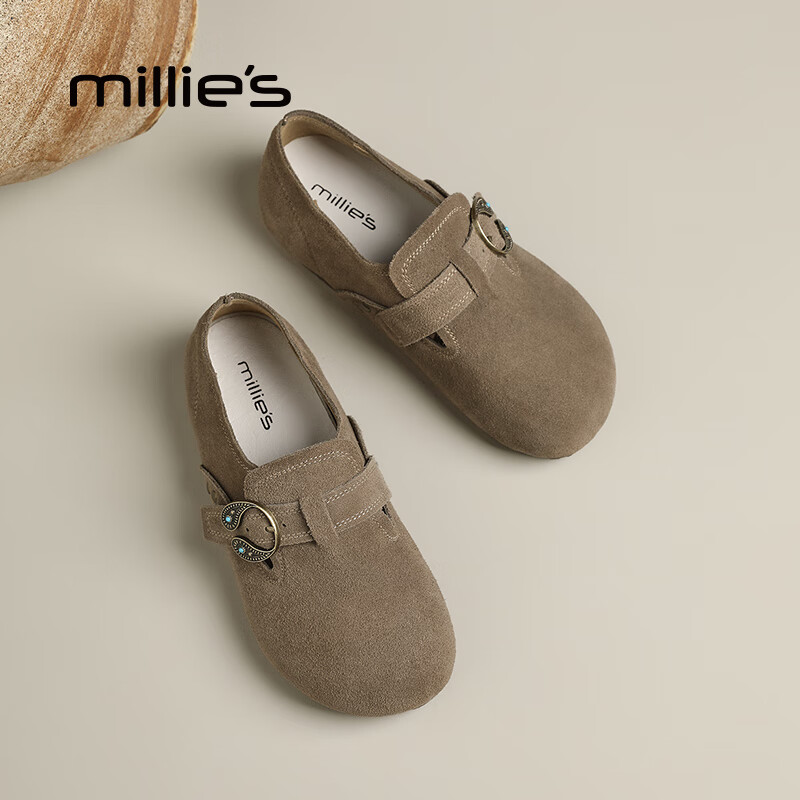 妙丽勃肯鞋女平底真皮浅口复古时尚潮流2025冬季新款通勤百搭单鞋 羚羊棕 35 (225mm) 标准码