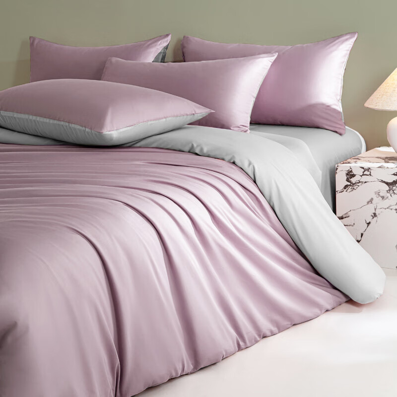 AIDLI 床上四件套纯棉A类100支贡缎新疆长绒棉双人全棉酒店裸睡套件 浅芋色-奶灰 1.5/1.8m床 床单款 被套200*230cm