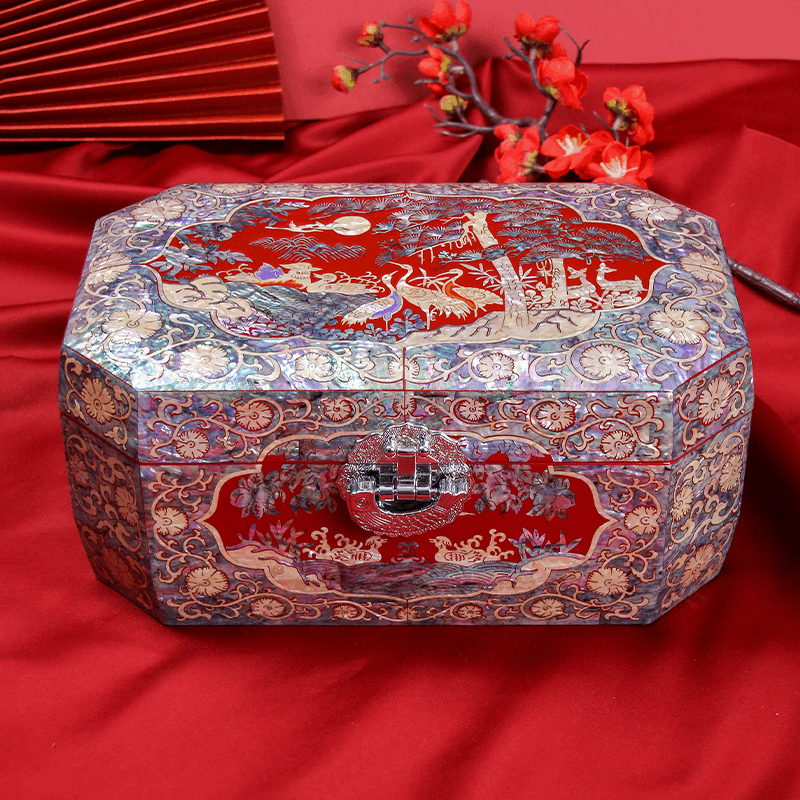 高端螺钿漆器首饰盒国风礼物三金珠宝非遗网红文玩收纳盒平遥中式 玲珑八角盒-双层大容量