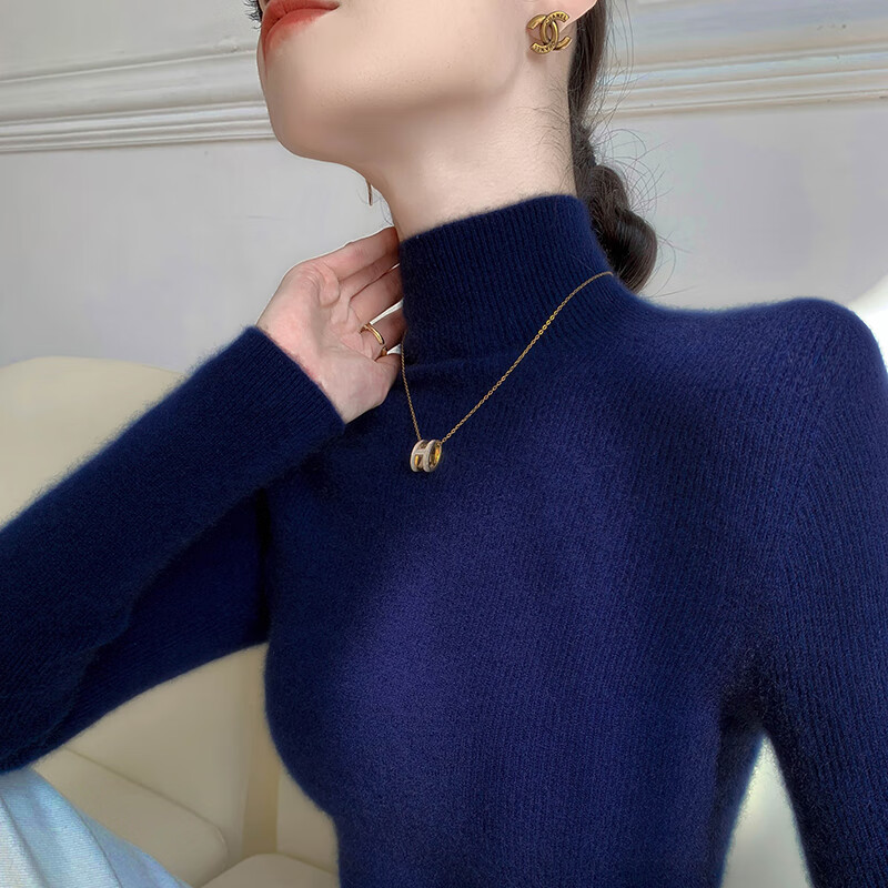 香影纯秋冬新款半高领针织衫女修身显瘦气质洋气打底衫女内搭长袖毛衣女 优雅米驼色 XL (建议115-125斤)