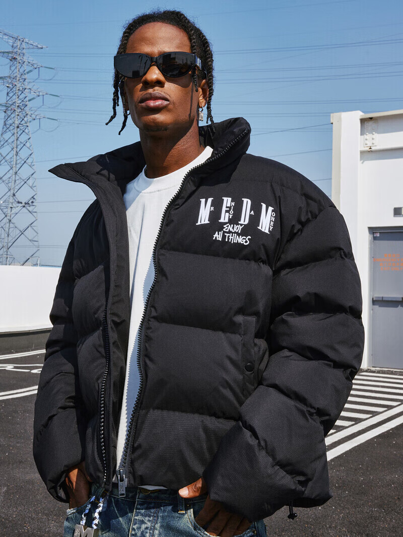 MEDM国潮基础款羽绒服男秋冬季美式高街复古oversize保暖休闲外套 白蓝色 XL
