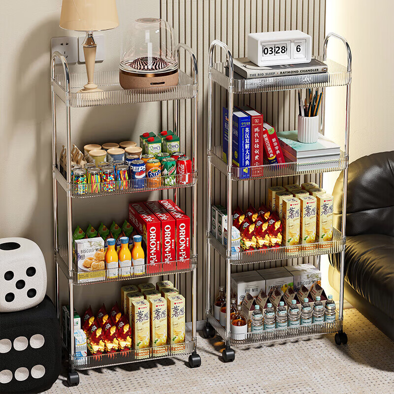 稻草熊可移动小推车置物架收纳架家用零食玩具桌面落地收纳神器 3层 推车置物架【带2个挂盒】