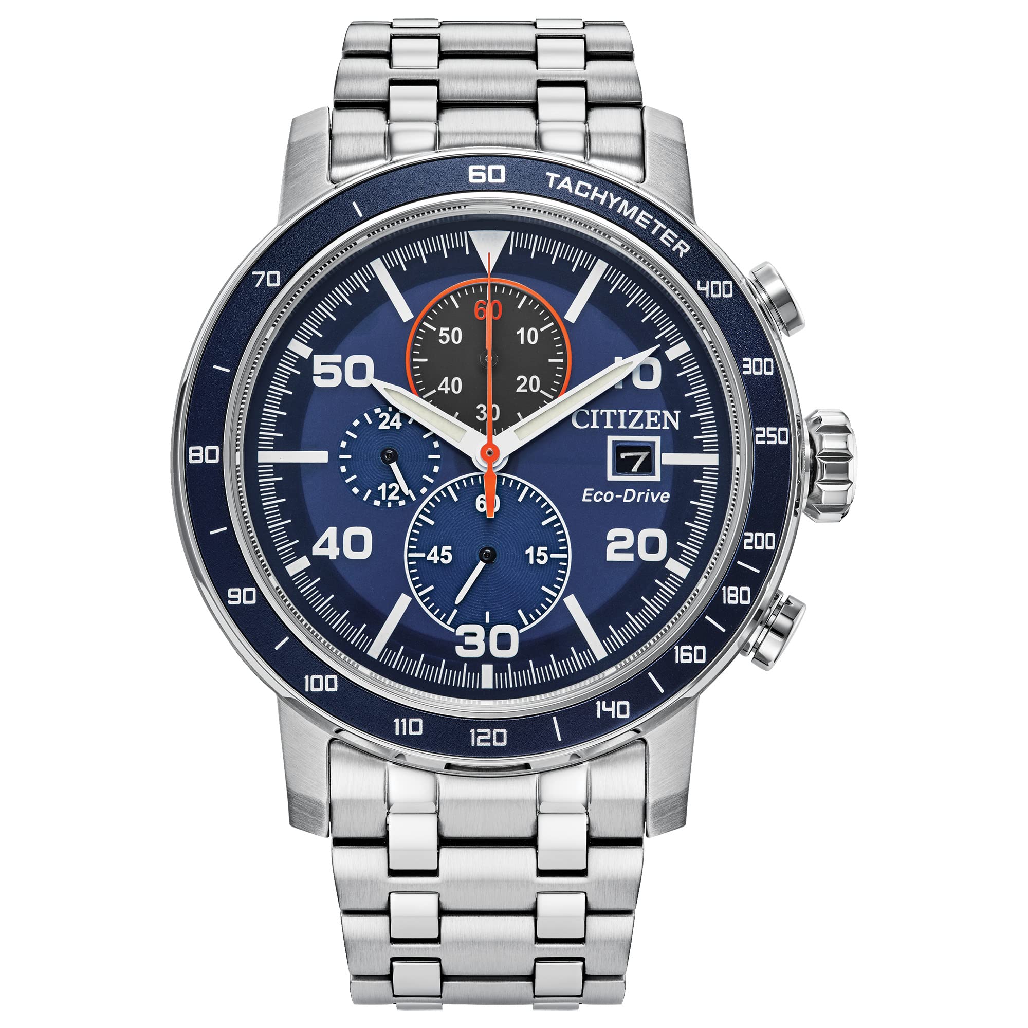 西铁城Citizen Men's EcoDrivel Brycen Chronograph Stainless Steel Stainless/Blue 44.0毫米