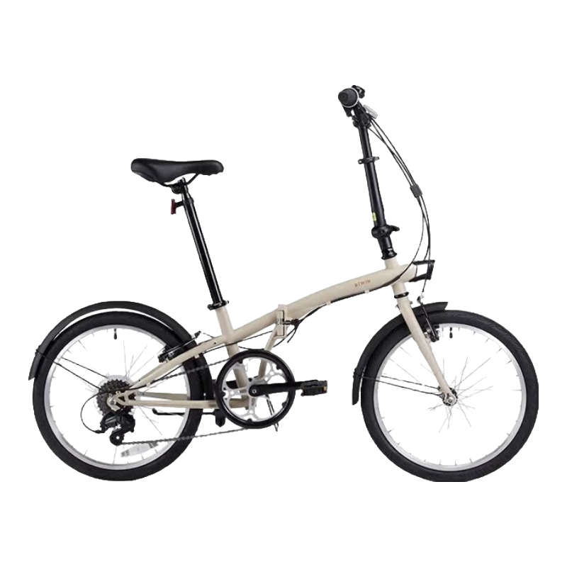 迪卡侬折叠车T120成人通勤自行车6级变速20寸轻便单车浅白垩灰-4588488
