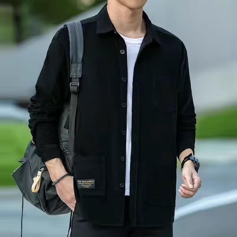 早秋爆款男士长袖工装衬衫港风宽松长袖衬衣外套百搭帅气耐磨R 黑色 6315 3XL