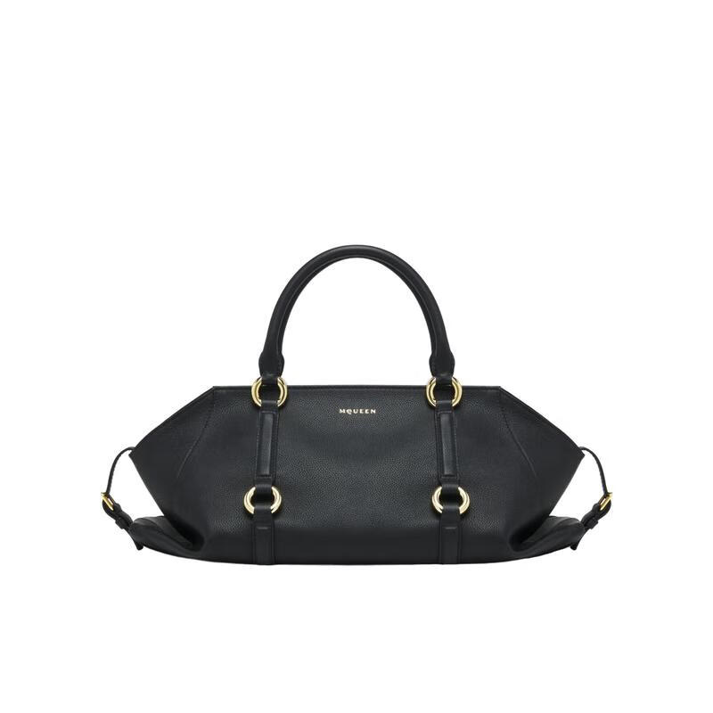 亞歷山大麥昆（Alexander McQueen）單肩包女實(shí)用性強(qiáng)容量大便攜黑色金色圓環(huán)可調(diào)節(jié)側(cè)邊 黑色 均碼