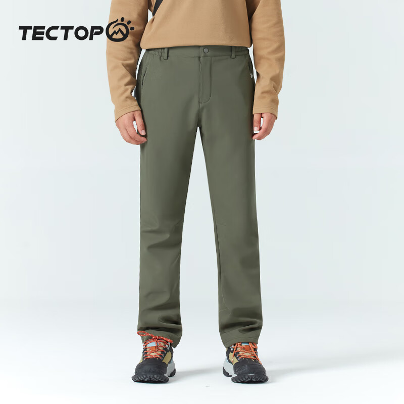 探拓（TECTOP）冲锋裤男加绒保暖防风软壳裤登山徒步裤 男款螺青 L