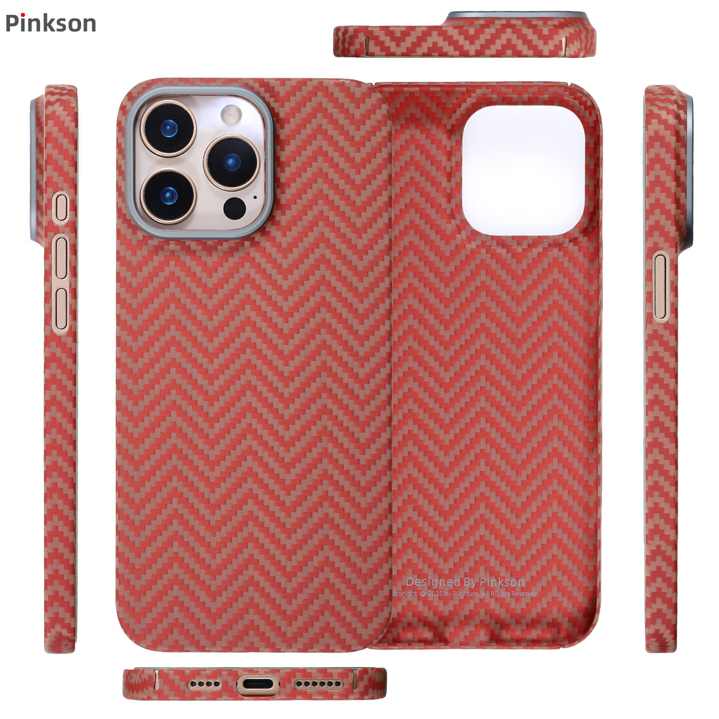 Pinkson轻薄苹果手机壳凯夫拉芳纶纤维碳纤维纹保护套超薄全包磨砂硬壳商务新男女配件防指纹散热防摔高档 【玛瑙红-保护圈款】1500D芳纶 【iPhone15 Pro Max】