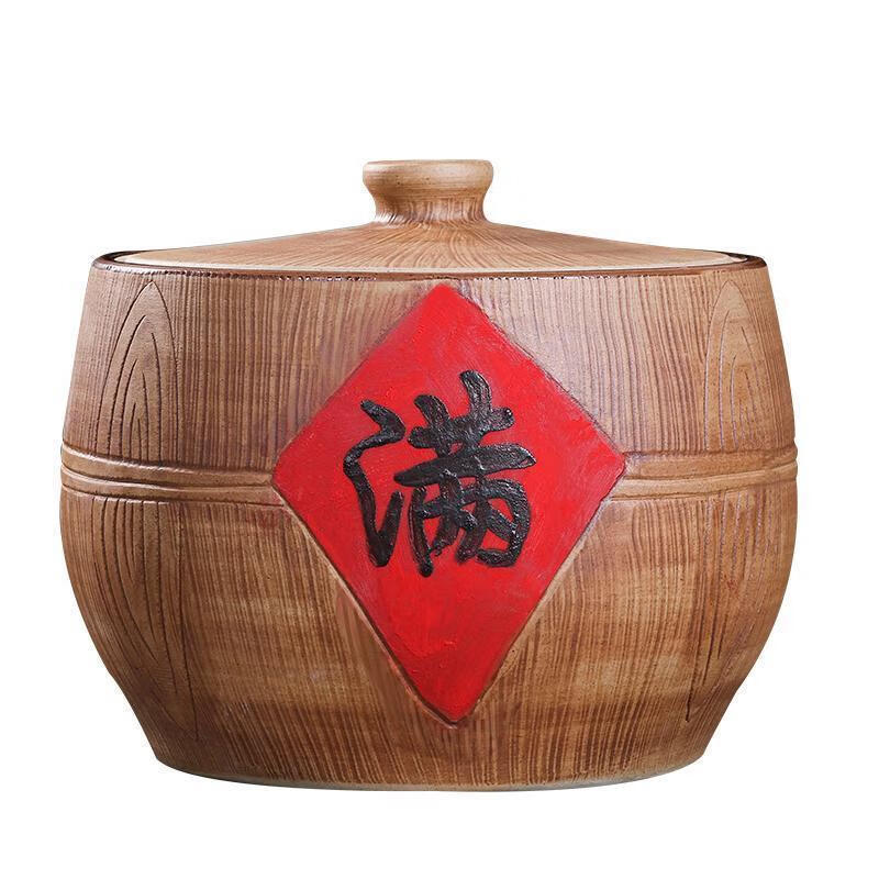 简漾景德镇家用米缸大容量加厚防虫中式储米桶特价清仓陶瓷米缸新款 大容量满字聚宝盆10斤装 密封圈+烫金垫+量米杯