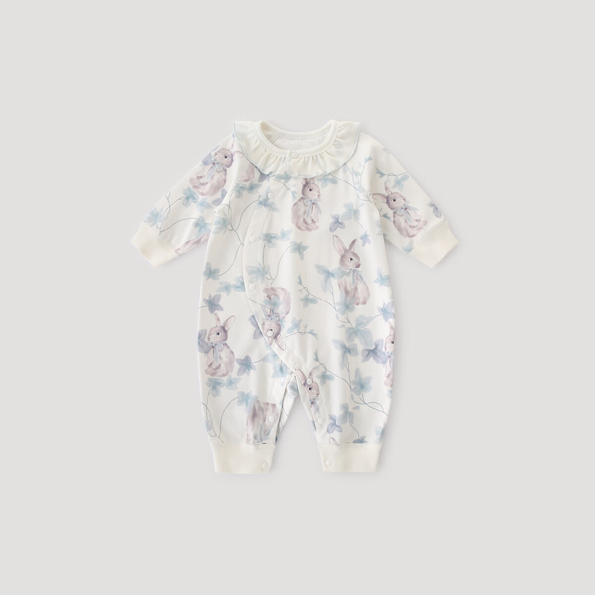 巴厘小猪女宝宝连体衣秋季ins风哈衣可爱公主风花边领外出服纯棉婴儿衣服 逸韵兔影 80cm