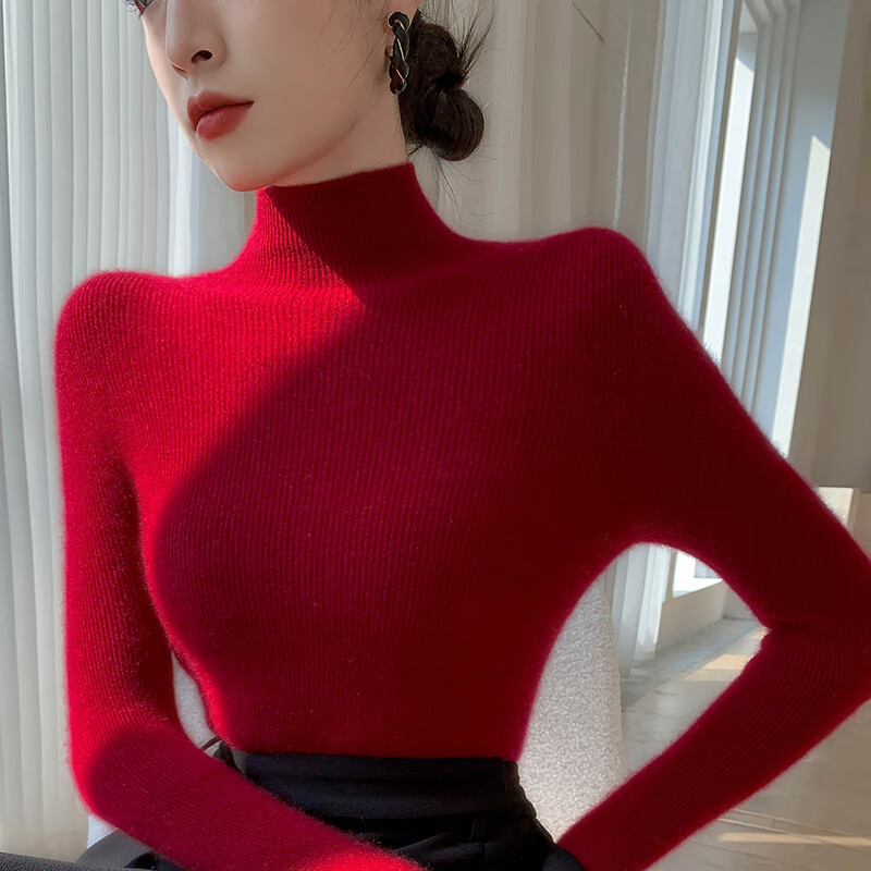 香影纯秋冬新款半高领针织衫女修身显瘦气质洋气打底衫女内搭长袖毛衣女 优雅米驼色 XL (建议115-125斤)