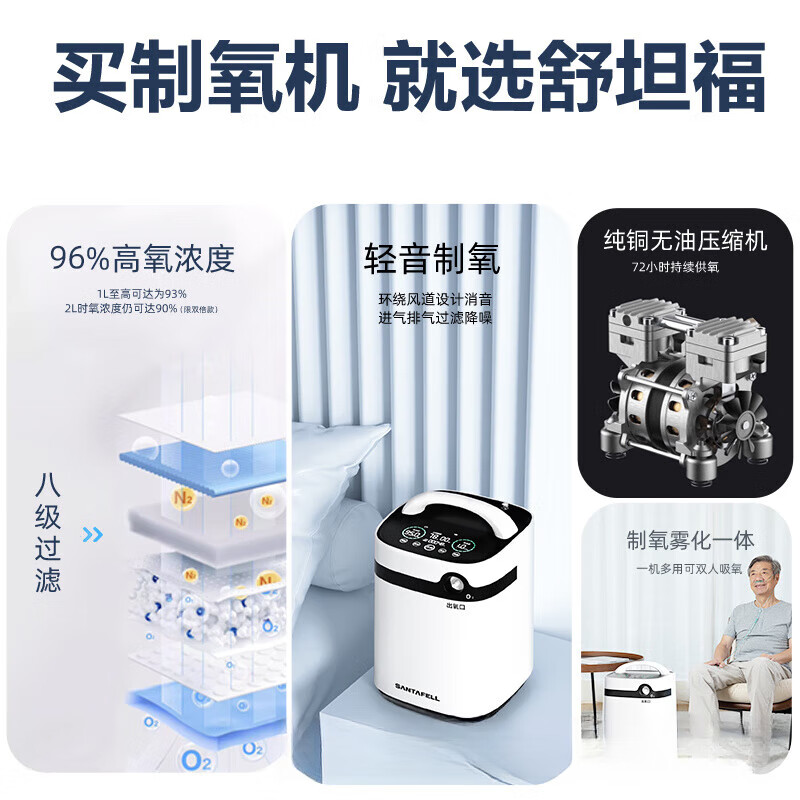 通用舒坦福9L升制氧机家用吸氧机老人孕妇呼吸氧气机家庭用高原带雾化 7L实惠经济款(插电即用+无屏幕)贈吸氧管