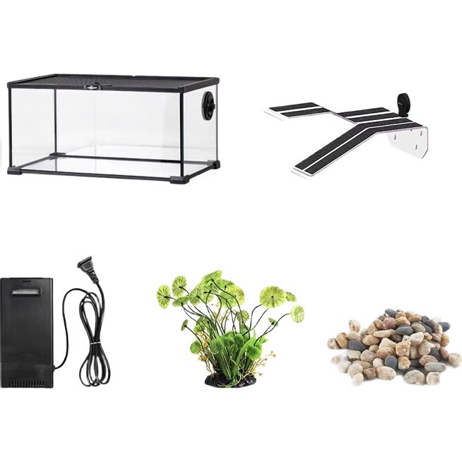 REPTIZOO新派寵物烏龜缸帶曬臺水陸生態(tài)缸家用玻璃養(yǎng)水龜飼養(yǎng)箱別墅巴西龜 AK08水龜套裝一