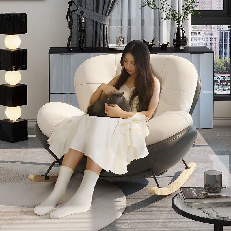 摩瑞迪摇摇椅躺椅家用客厅懒人沙发椅成人阳台单人休闲摇椅懒人网红椅子 咖色拼米白【亲肤绒布】