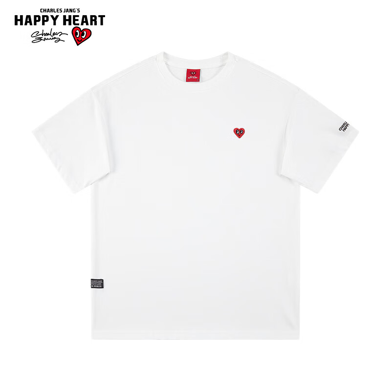 查尔斯桃心【吴磊同款】短袖t恤男款夏季爱心2025新款情侣刺绣纯棉多彩 本白 S
