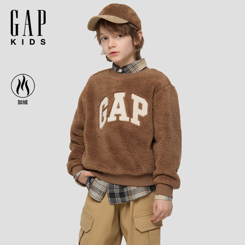 盖璞【大小童同款】Gap男女童春款抱抱绒logo刺绣卫衣804986 棕色 130 cm(8-9岁)亚洲尺码