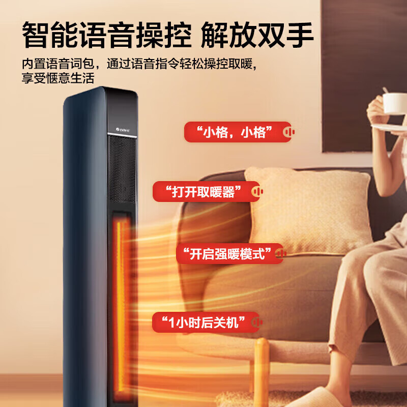 格力（GREE）取暖器家用暖风机立式电暖器定时速热电暖气片客厅卧室摇头热风机 NTFG-X7022B【石墨烯AI语音款】