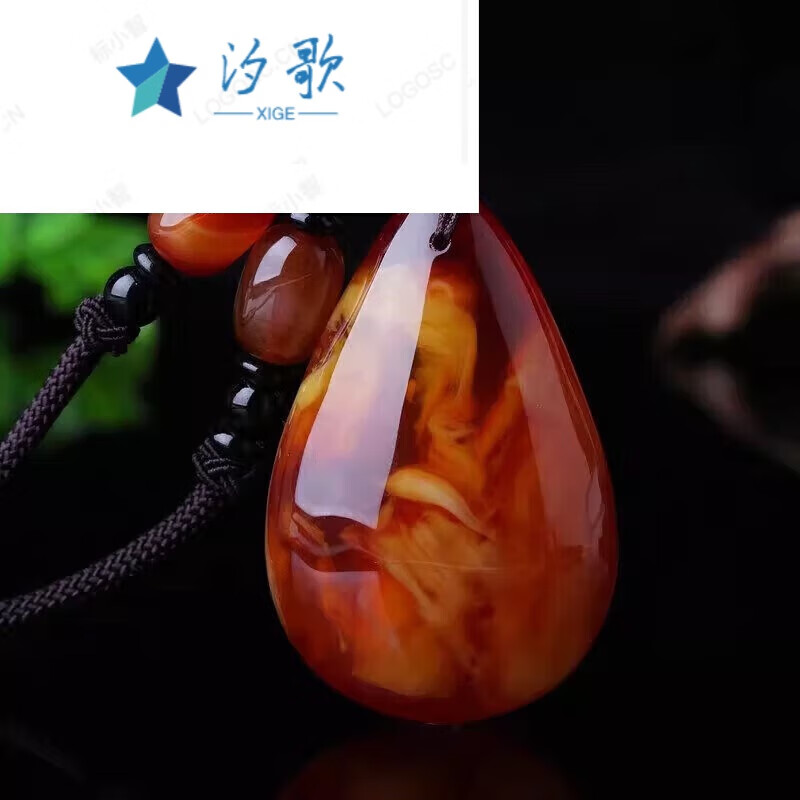 汐歌琥珀蜜蜡吊坠女款毛衣链长款秋冬水滴项链男士鸡油黄无事牌挂坠