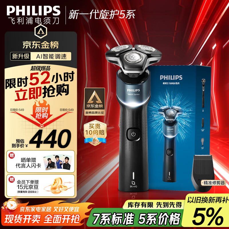 飞利浦（PHILIPS）电动剃须刀新一代旋护5系 净护双升级AI智能痘敏肌刮胡刀  送老公  父亲生日礼物 国家补贴