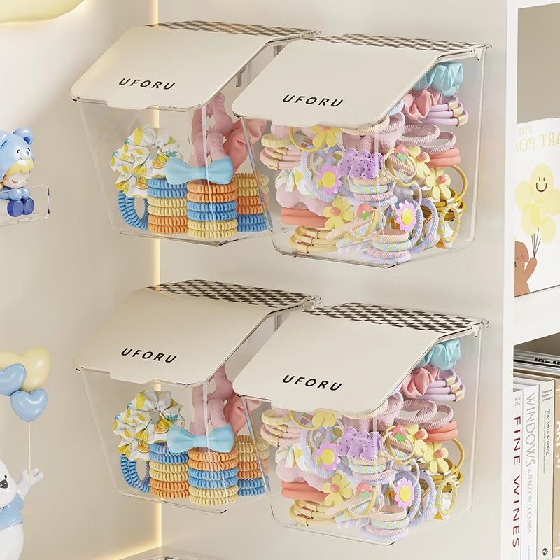 木格格壁挂收纳盒透明塑料盒亚克力小号化妆品零食杂物整理箱宿舍储物盒 四个装