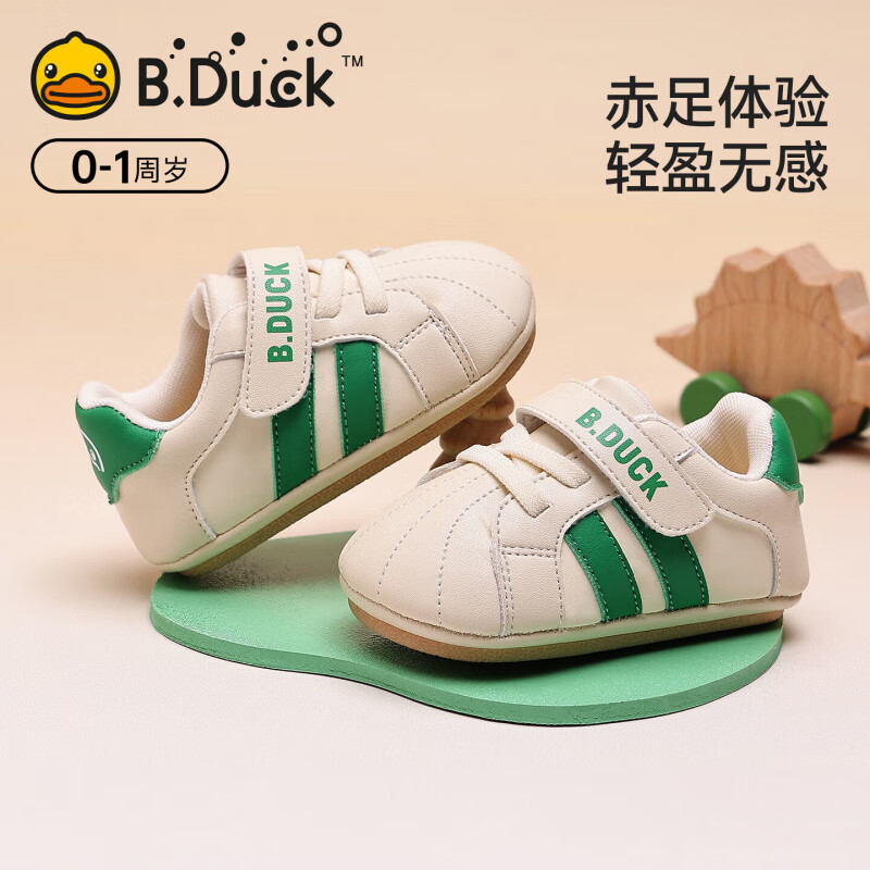 B.Duck【5折】B.Duck小黄鸭婴儿鞋新款春季男宝宝鞋子软底防滑步前 米/绿 13 码脚长10.2-11.0cm