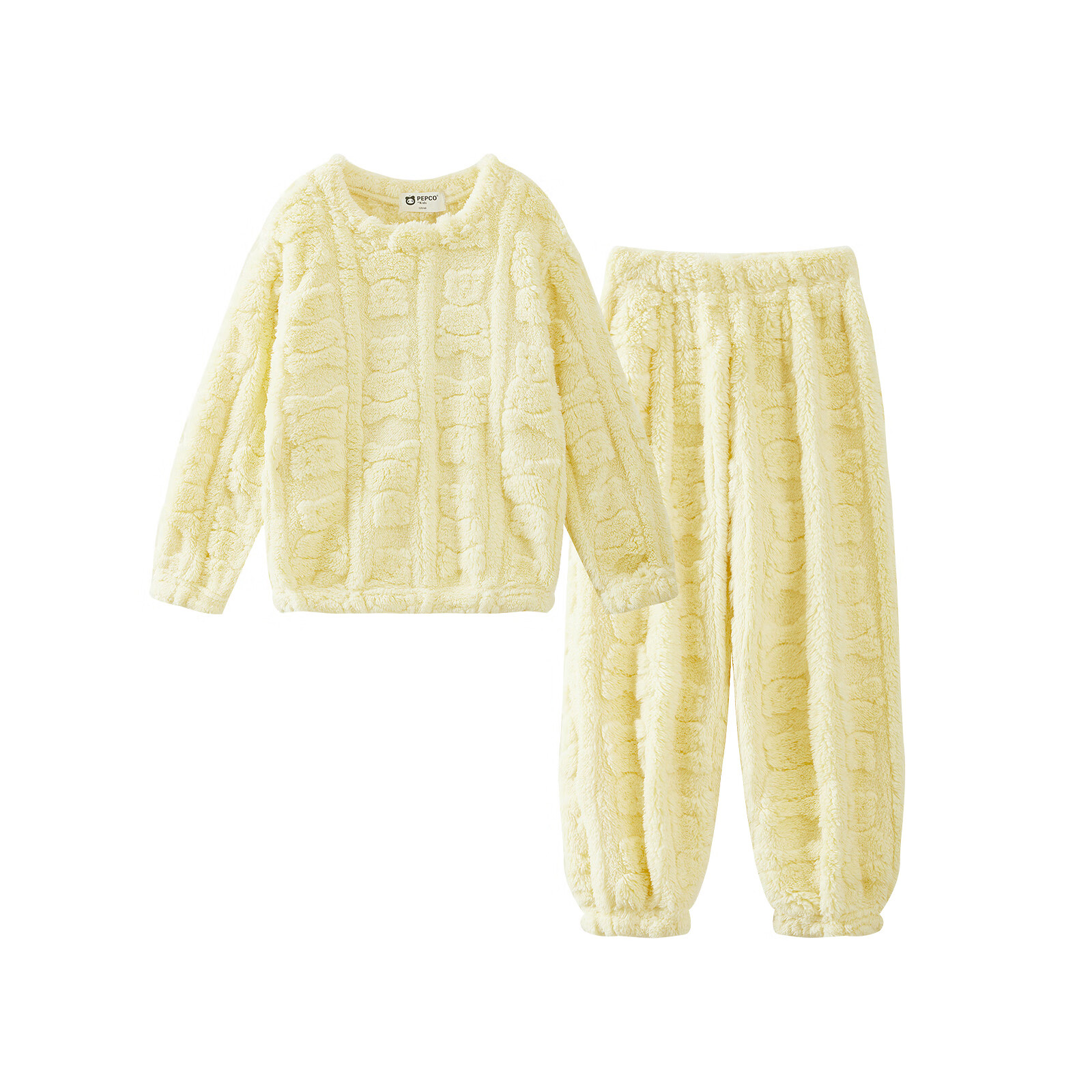 小猪班纳童装秋冬装新款儿童上衣裤子两件套男童女童套装家居服 淡黄 130