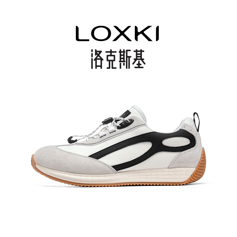 LOXKI/洛克斯基休闲男鞋25年秋冬新品厚底增高复古阿甘鞋宽头鞋 小方鞋 白黑 36
