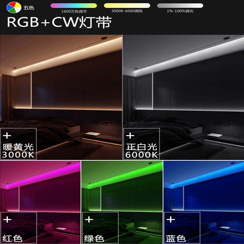 小米尼智能RGBCW灯带新款炫彩多色COB调光电竞房客厅卧室七彩线条氛围灯 16米灯带多彩+白+暖光+一体变压器
