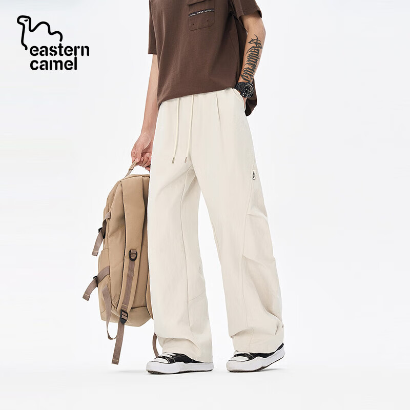东方骆驼;EASTERN CAMEL日系复古纯色伞兵工装裤男女同款宽松休闲情侣百搭阔腿裤 白灰色 S