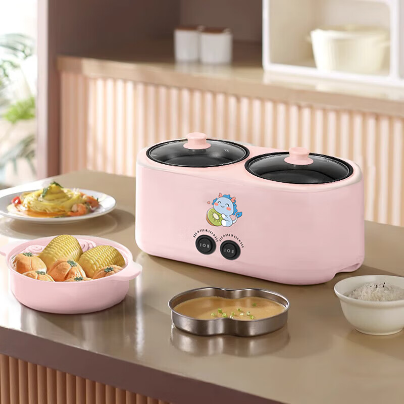 德国全自动双胆电饭煲多功能电煮锅家用电炒锅鸳鸯电热火锅煲汤锅 3.6L 机械款-特大号-双倍控温 煎炒煮蒸高效-不锈钢蒸笼