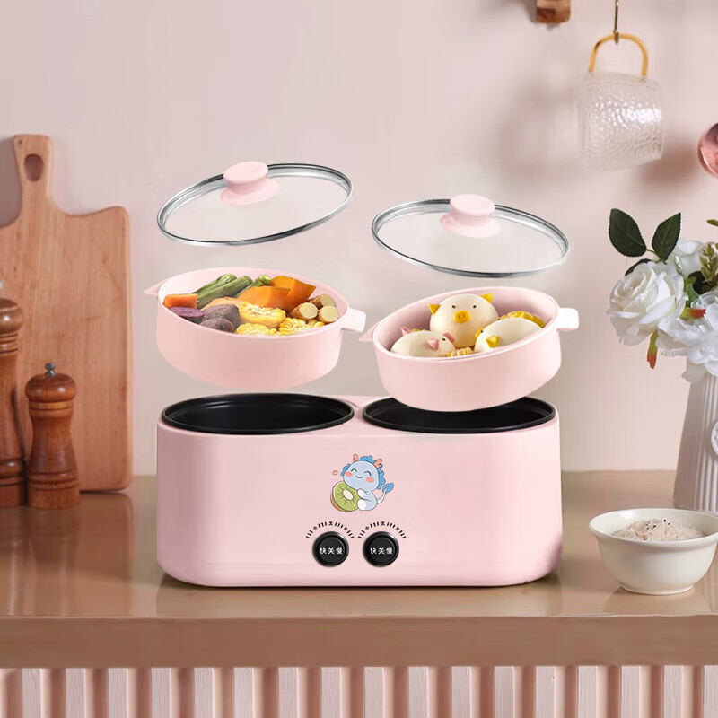 德国全自动双胆电饭煲多功能电煮锅家用电炒锅鸳鸯电热火锅煲汤锅 3.6L 机械款-特大号-双倍控温 煎炒煮蒸高效-不锈钢蒸笼