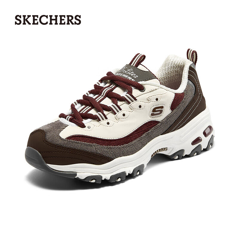斯凯奇（Skechers）女鞋奶茶熊时尚复古潮流增高厚底休闲老爹鞋百搭休闲运动鞋149906 酒红色/BUGY 36
