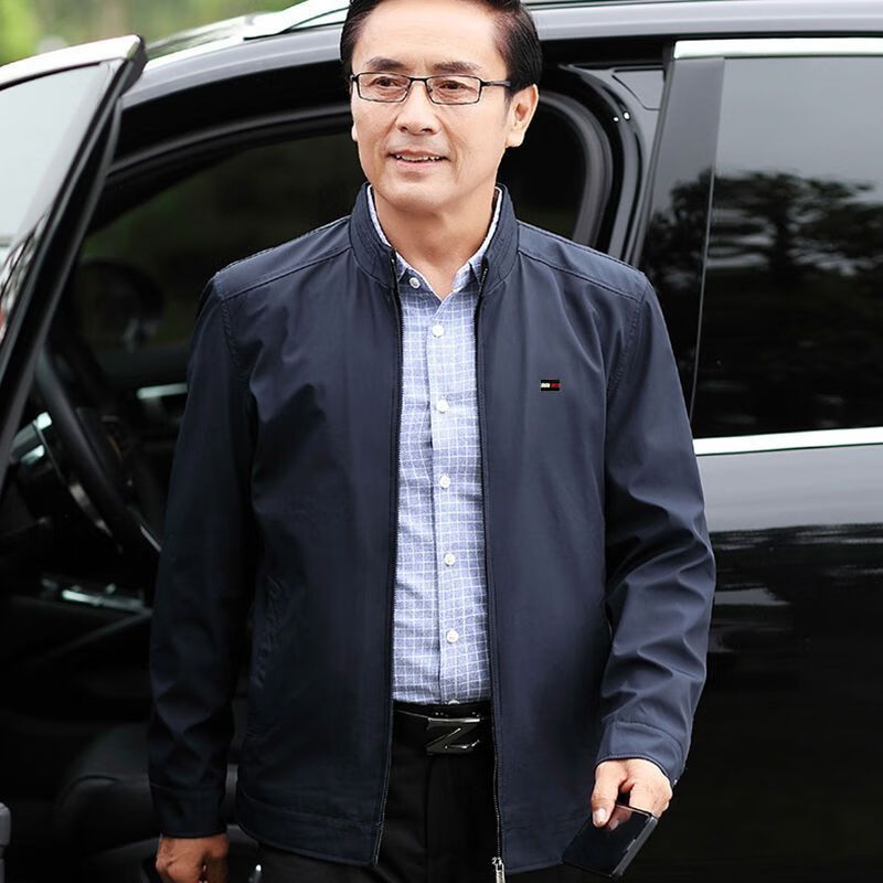 TOME BORNEK美国汤米夹克外套中青年秋装新款干部拉链衫男休闲长袖上衣 藏青色 4XL