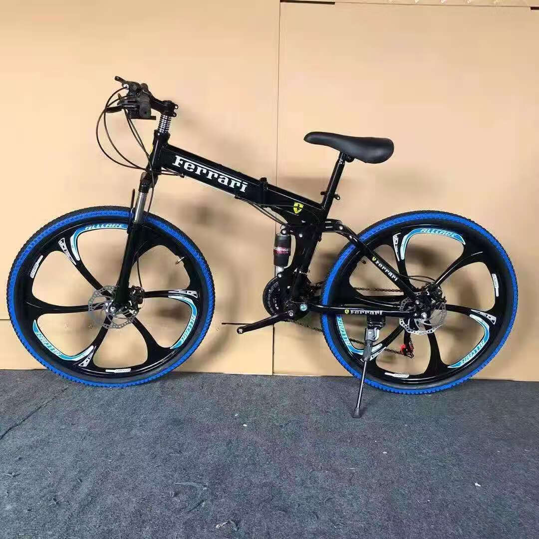 法拉利自行车 新款法拉利山地自行车26寸一体轮折叠变速学生车双减震