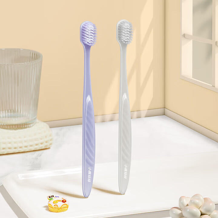小鹿妈妈软毛牙刷宽头高端牙刷情侣女男士家庭装简约宿舍正品 【紫+白】 4支 +牙膏30g