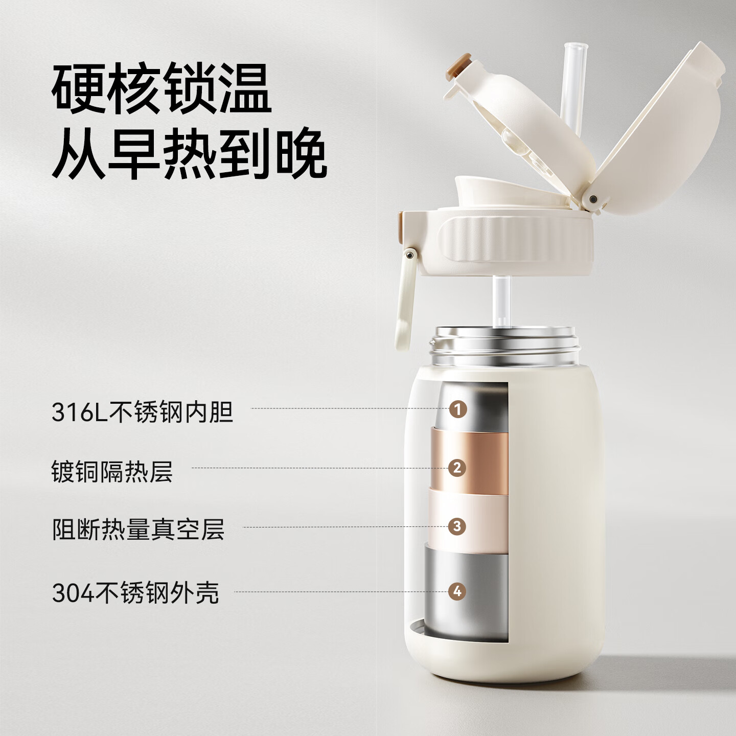 英氏（YEEHOO）儿童保温杯宝宝1到3岁婴儿奶瓶吸管直饮水杯婴幼儿园一岁以上 儿童双饮保温杯【吸管+直饮】+杯套