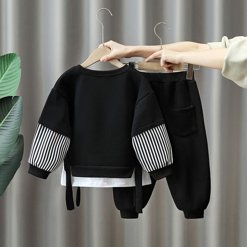 G.duck小黄鸭男童套装春秋装2025新款儿童帅气衣服宝宝秋季网红洋气卫衣 【超火超划算】黑套装 110 码建议身高100-110cm