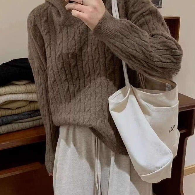 俞兆林连帽毛衣女秋冬2025新款小个子内搭打底针织衫慵懒风宽松显瘦上衣 深灰色 【抗起球不掉毛】 均码 【适合80-140斤】