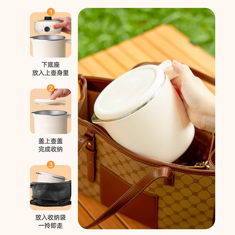 便携式不锈钢折叠烧水壶小型家用电热水壶旅行迷你出差热水壶 0.6L 尊享智能控温-三重断电