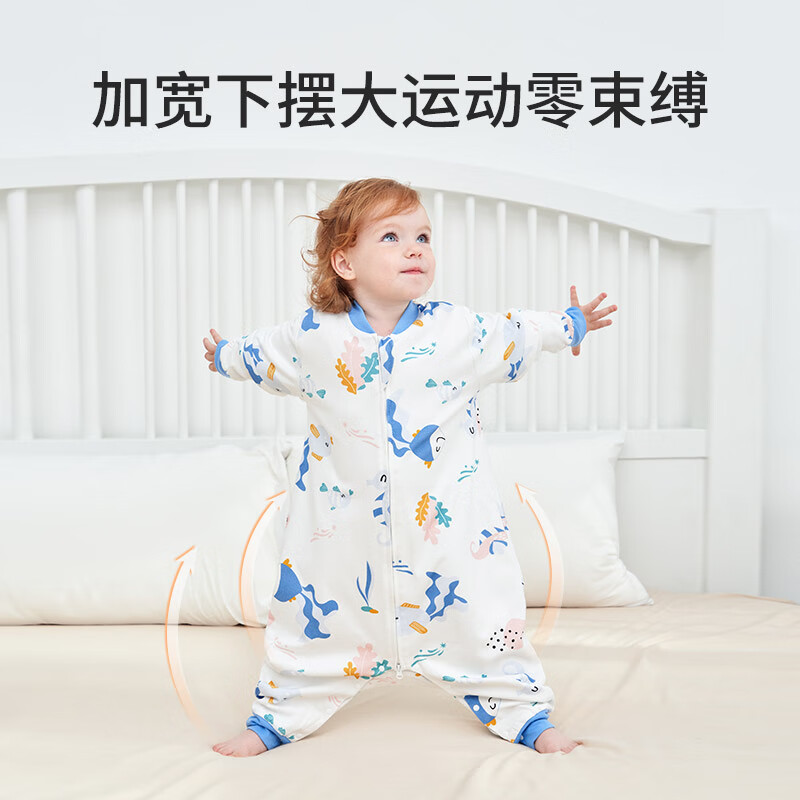 七彩博士【限量清仓】婴儿分腿睡袋秋冬季纯棉婴幼儿宝宝防踢被子加厚款 萌兔粉双层【室温20-25℃】S码 【限量清仓】S码 60-85cm(建议6-18个月)