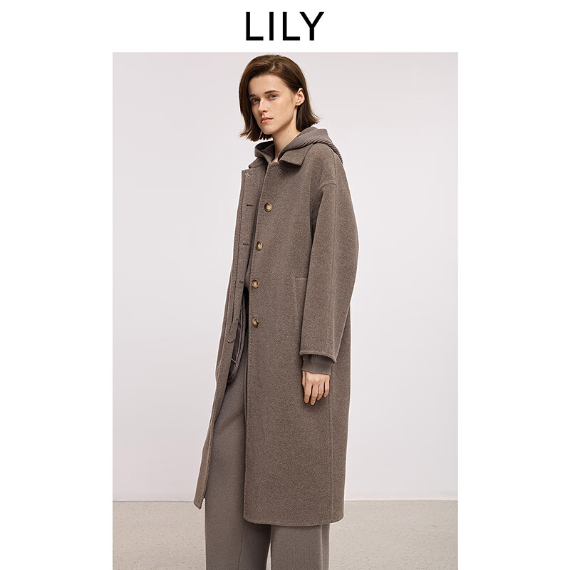 LILY100%美丽诺羊毛LILY2025冬新款老钱气质翻领双面呢大衣毛呢外套女 704驼咖 S